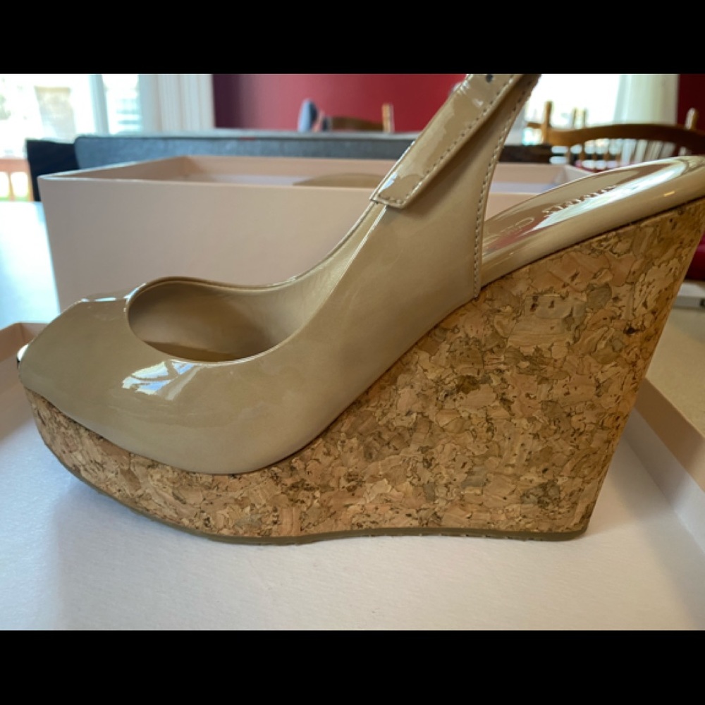 Jimmy Choo patent nude wedges